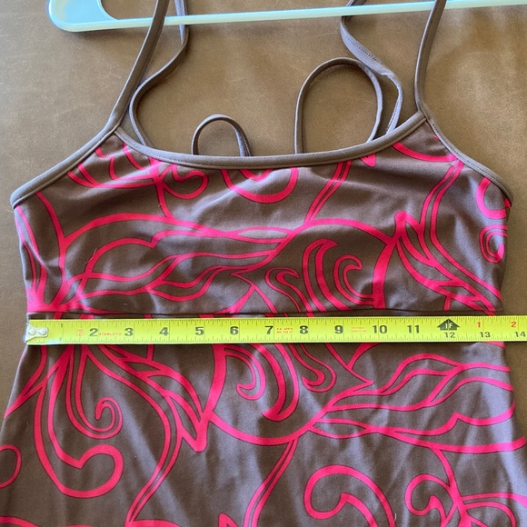 Athleta Sport Dress, size S. Chocolate brown with magenta floral swirl pattern. - Picture 9 of 9